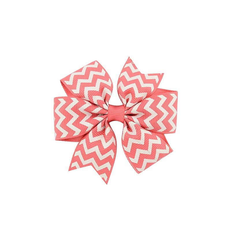 Handmade Baby V-ribbed Striped Bow Hair Clip